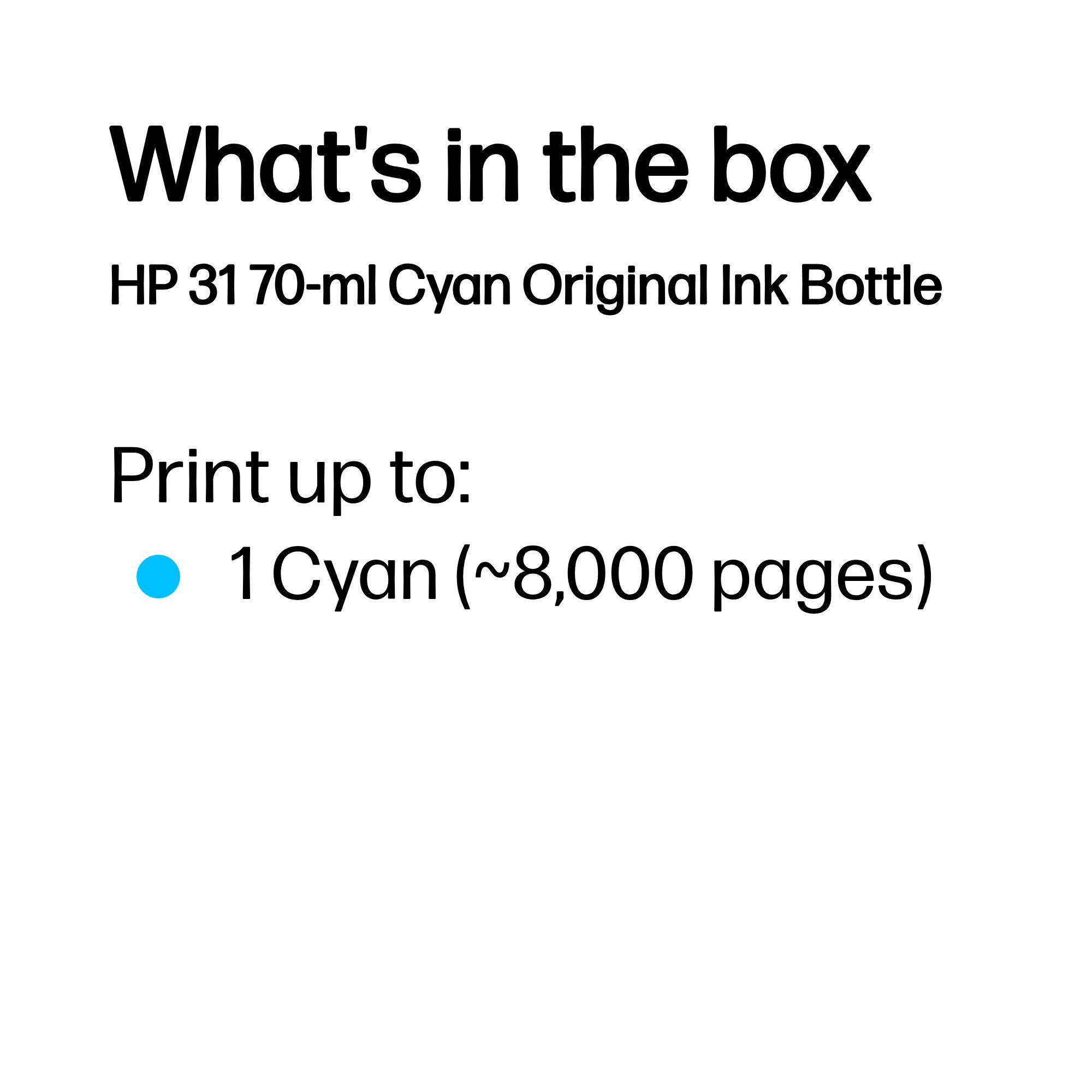 HP 31 Original Ink Bottle 70-ml Cyan 1VU26AE