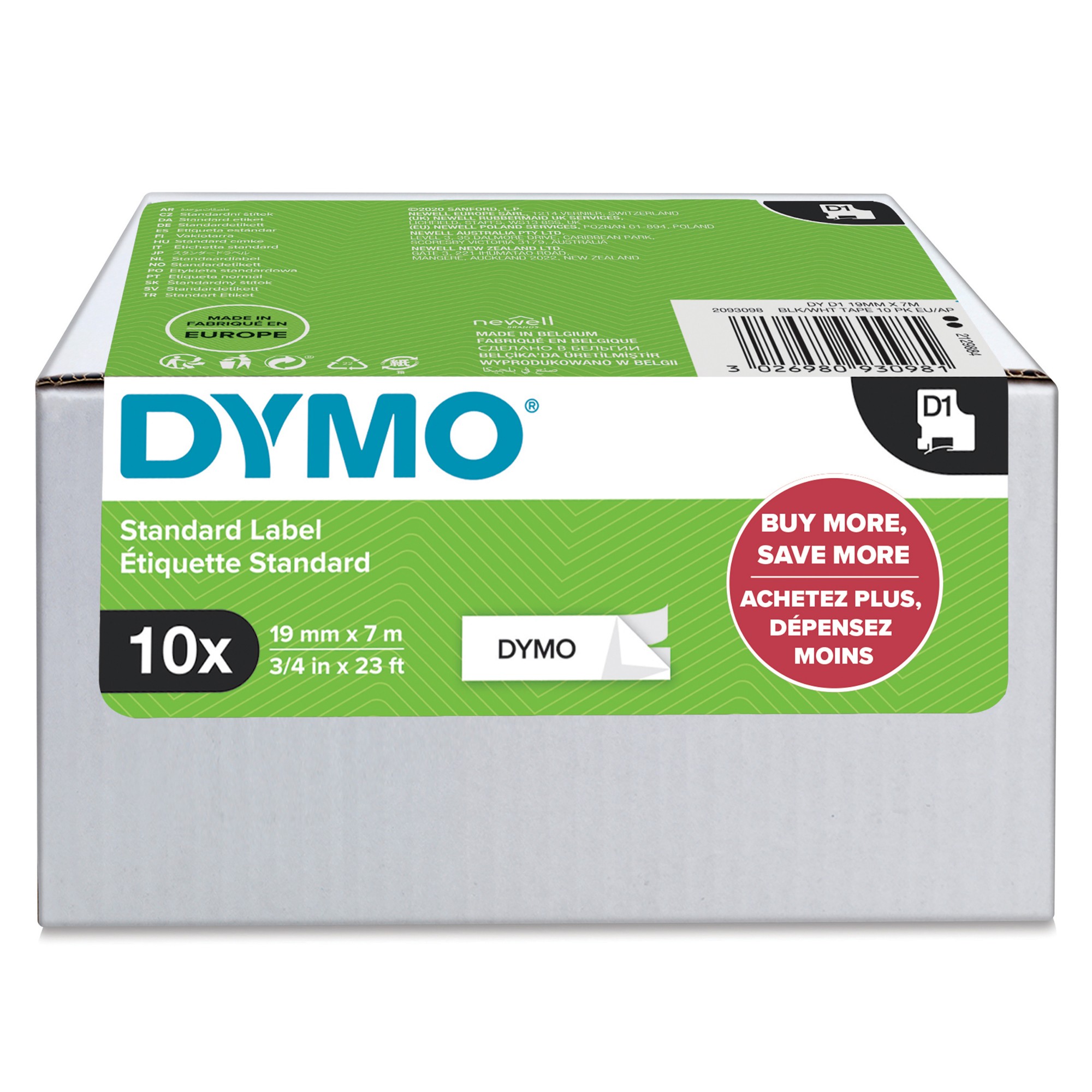 Image of Dymo 2093098/D1 DirectLabel-etikettes black on white 19mm x 7m Pack=10