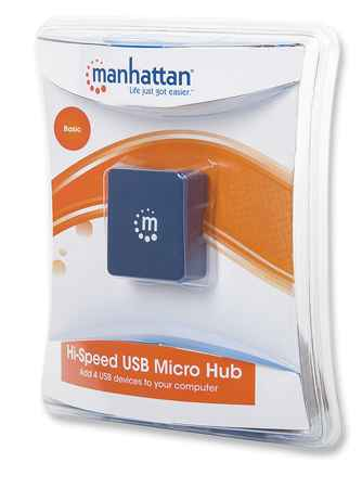 Manhattan USB-A 4-Port Micro Hub, 4x USB-A Ports, 480 Mbps (USB 2.0), Bus Power, Blue, Blister