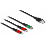 DeLOCK USB Charging Cable 3 in 1 Type-A to 2 x Lightning™ / USB Type-C™ 1 m