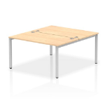Dynamic Impulse Back-to-Back 2 Person Bench Desk W1400 x D1600 x H730mm With Cable Ports Maple Finish Silver Frame - IB00114 DD