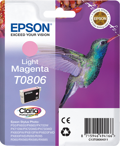 Image of Epson C13T08064011/T0806 Ink cartridge light magenta, 520 pages...