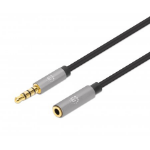 Manhattan Stereo Audio 3.5mm Extension Cable, 2m, Male/Female, Slim Design, Black/Silver, Premium with 24 karat gold plated contacts and pure oxygen-free copper (OFC) wire, Lifetime Warranty, Polybag
