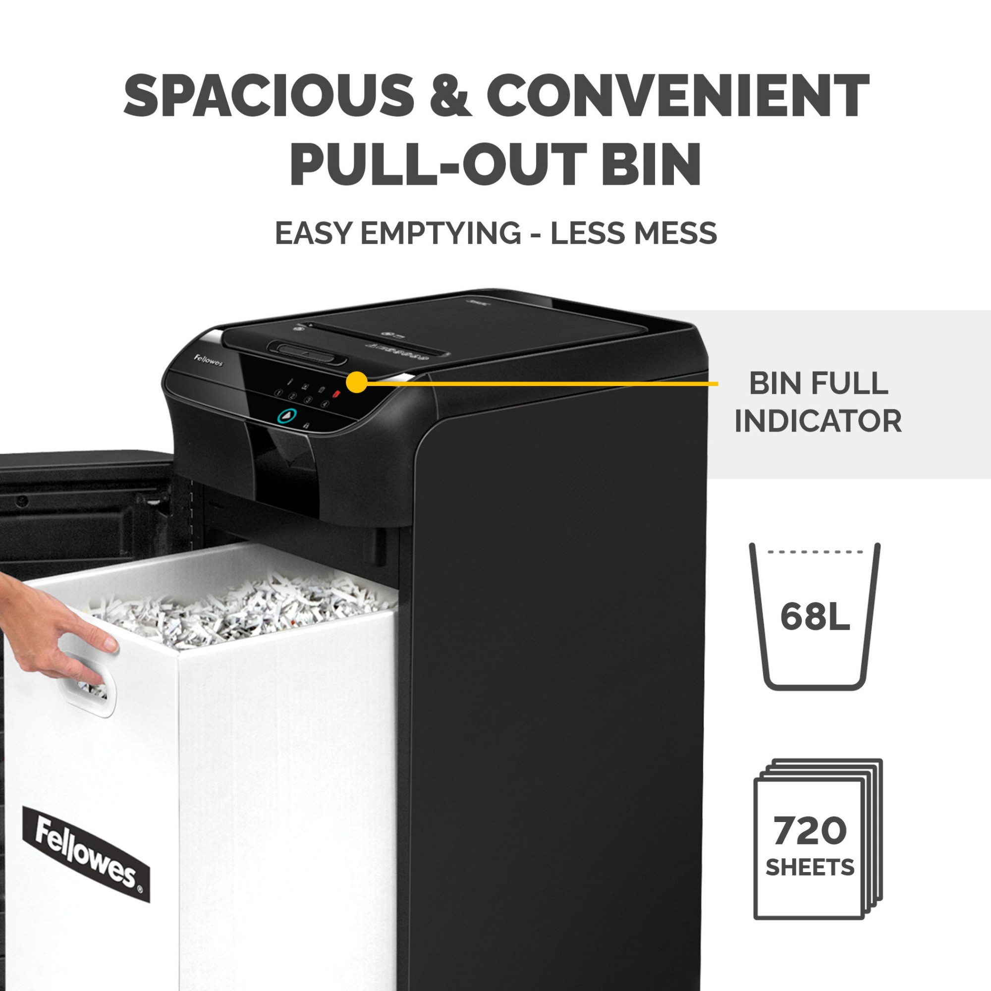 Fellowes Paper Shredder 350 Sheet Auto Feed Cross Cut Shredder AutoMax 350C Shredder with 68 Litre Bin High Security P4