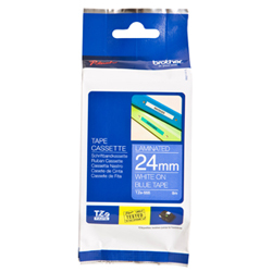 Image of Brother TZE-555 DirectLabel white on blue Laminat 24mm x 8m for...