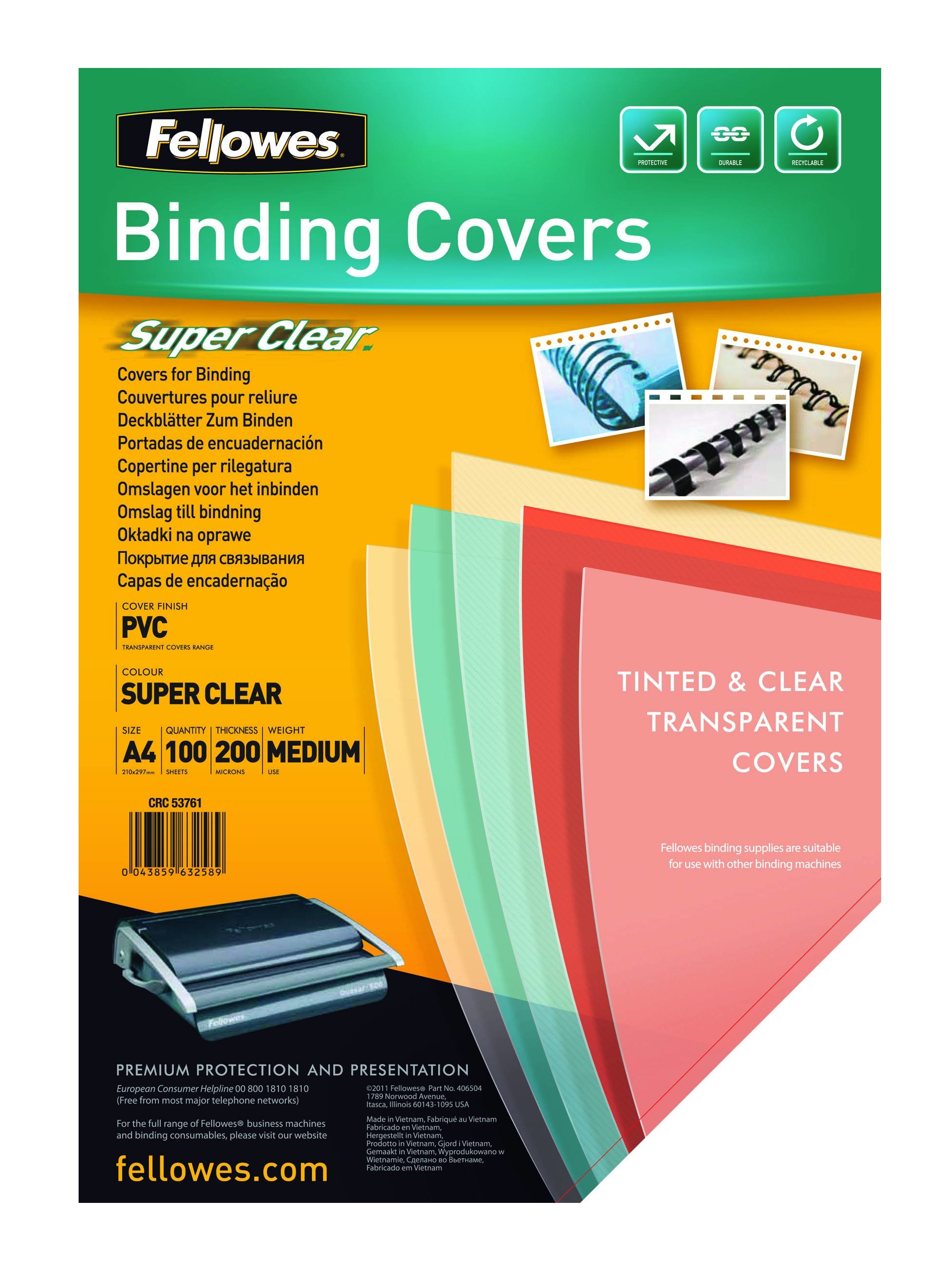 Image of Fellowes 5376001 binding cover A4 PVC Transparent 100 pc(s)