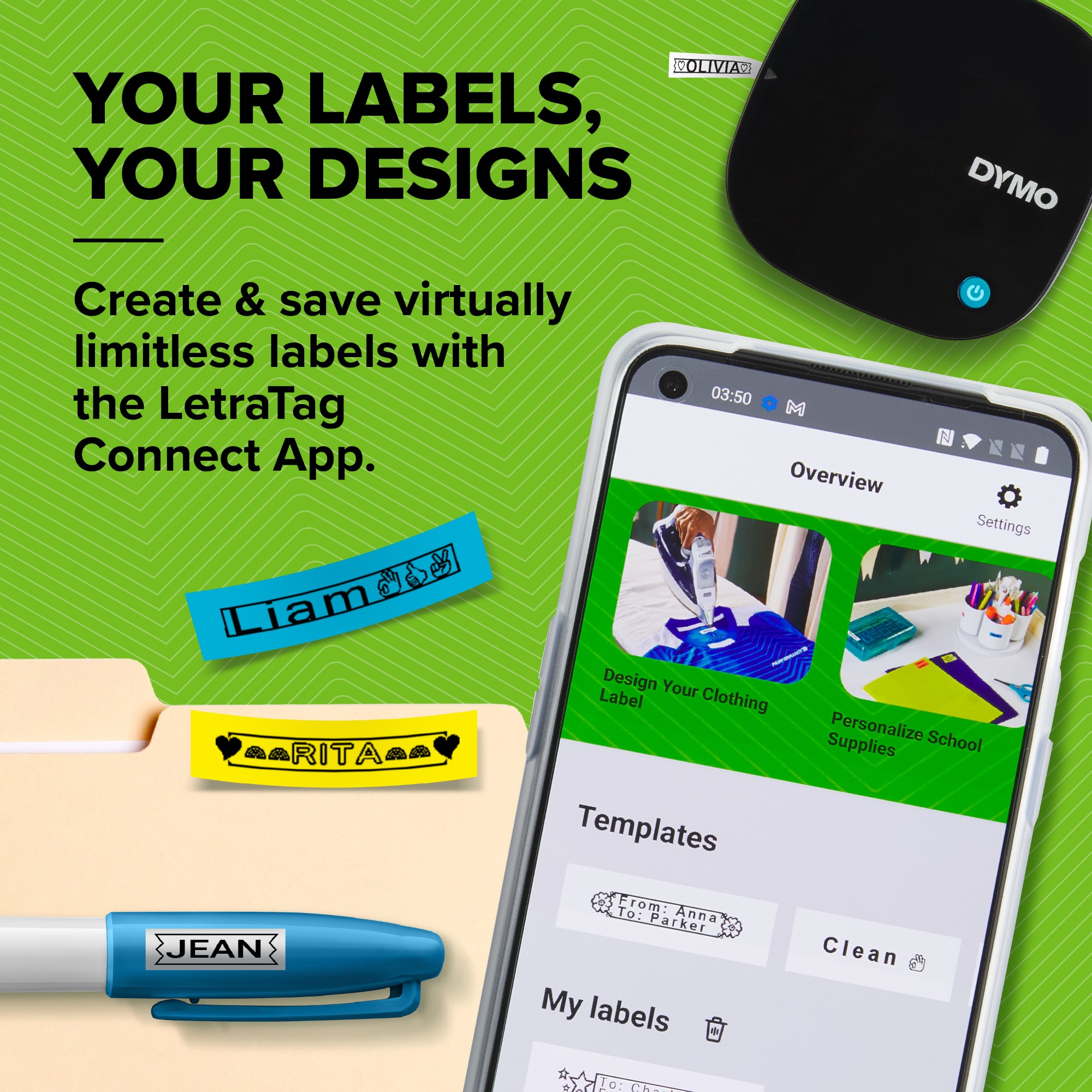 DYMO LetraTag 200B Bluetooth Label Maker | Compact Label Printer | Connects Through Bluetooth Wireless Technology to iOS and Android | Includes 1 White Paper Label Tape | Black