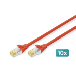 Digitus CAT 6A S/FTP Patch Cables, 1 m, Red, 10-Pack
