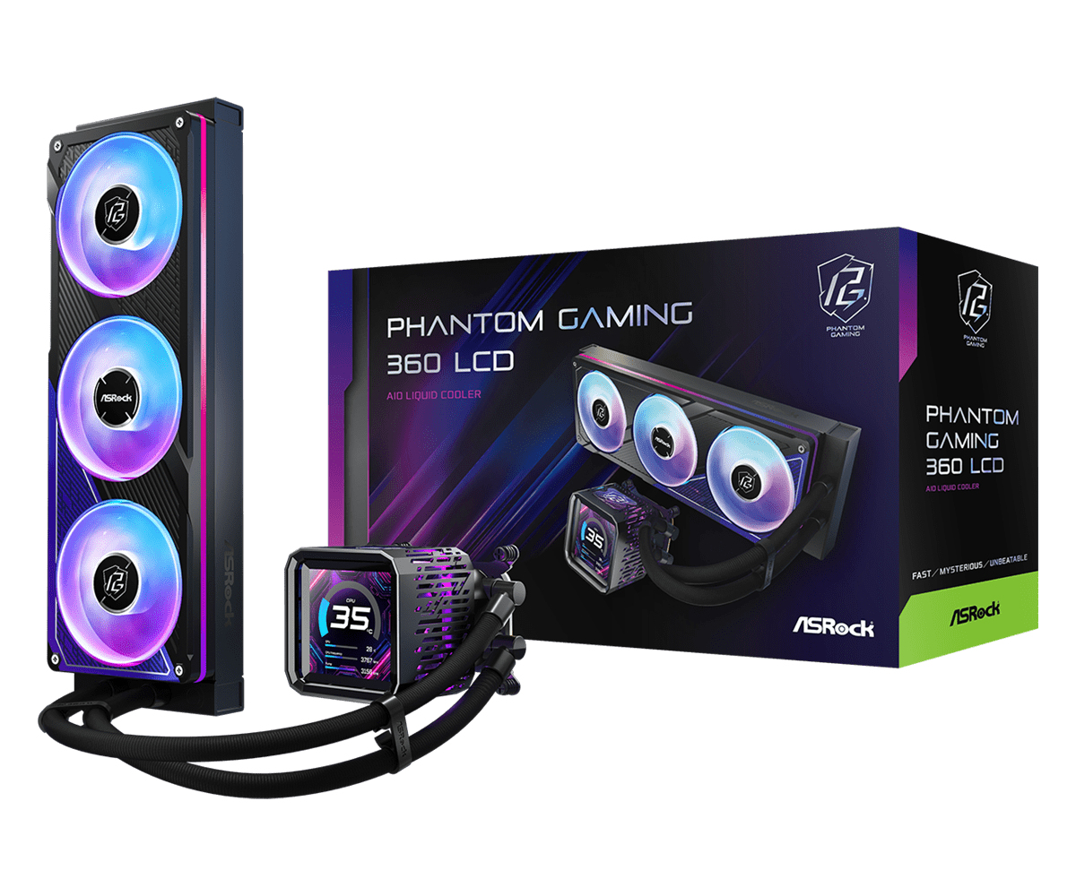Asrock Black Phantom Gaming 360 Lcd Processor Liquid Cooling Kit 12 Cm