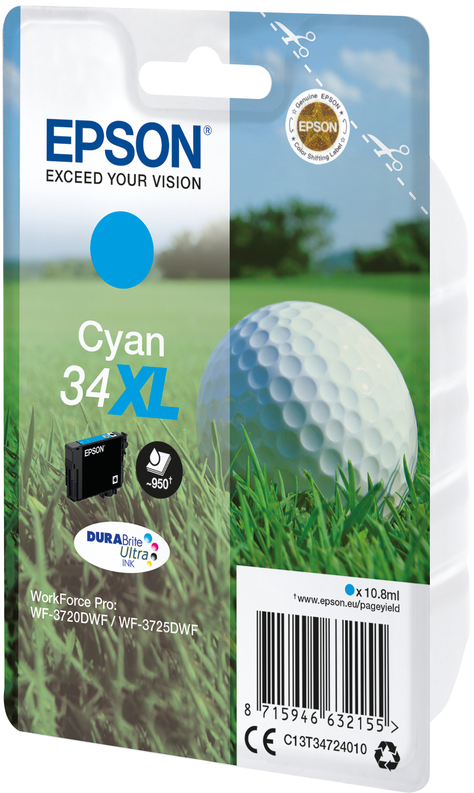 Epson C13T34724010/34XL Ink cartridge cyan high-capacity, 950 pages 10,8ml for Epson WF-3720