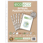 Eco Eco A4 100% Recycled Bag 200 Multi Punched Pockets - Pack of 200