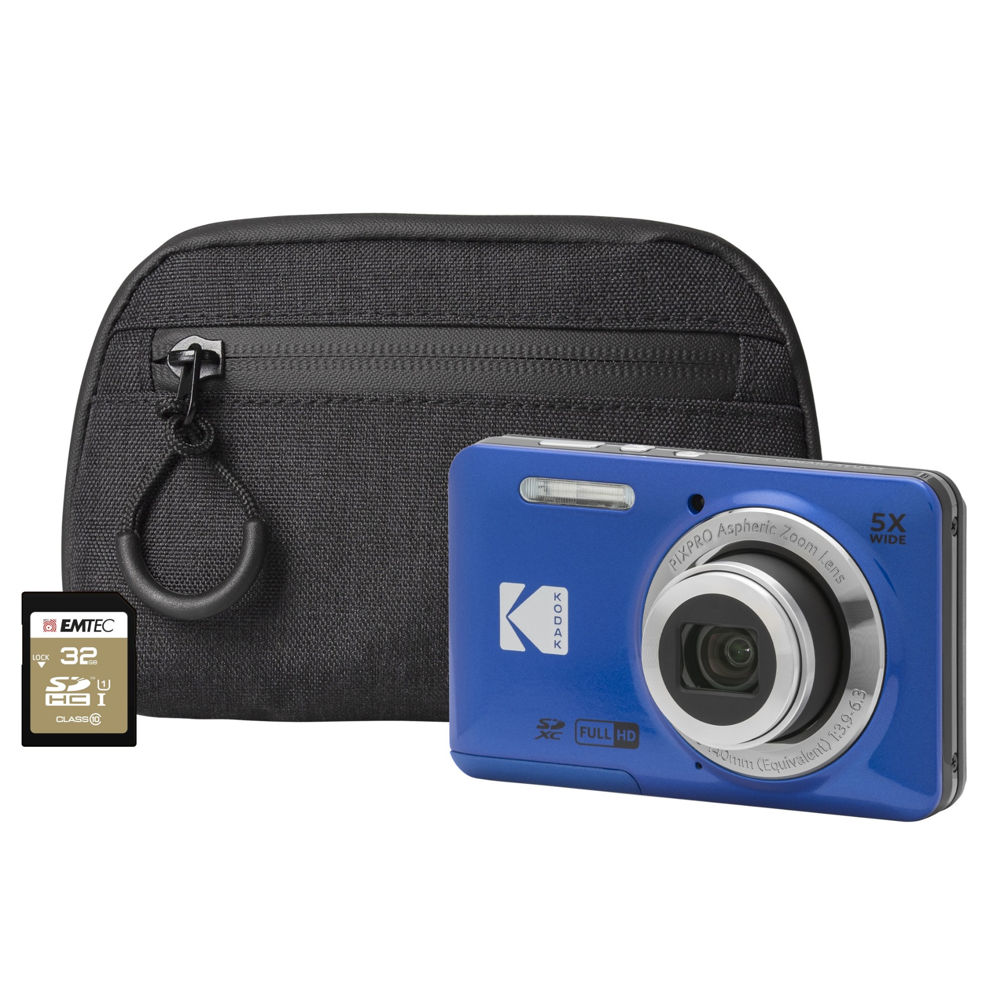 Kodak PIXPRO FZ55 16MP 5x Zoom Compact Camera - Blue - Camera + 32GB S