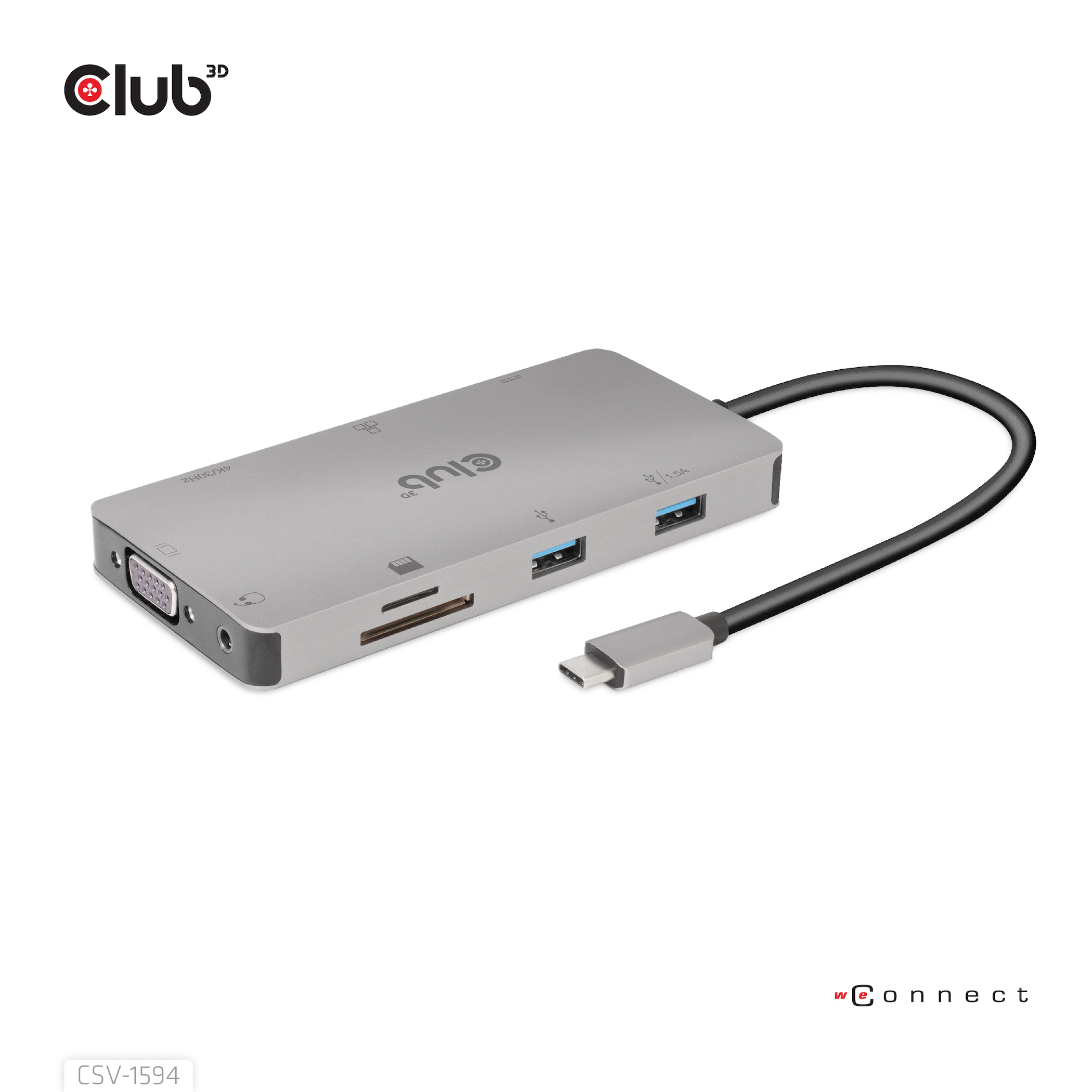 Image of CLUB3D USB Gen1 Type-C 9-in-1 hub with HDMI, VGA, 2x USB Gen1...
