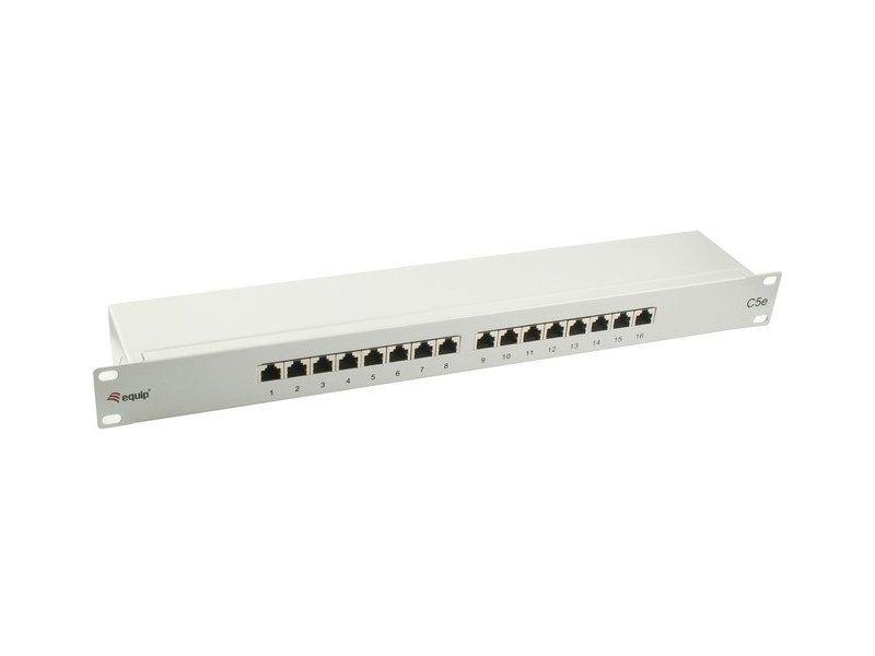 Image of Equip 327316 Premium 16-Port Cat.5e Shielded Patch Panel, Light Grey
