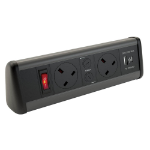 Videk Desk Top Power 2 x UK 5A ind Fused with Switch Dual 3.4 Amp A + C USB Black