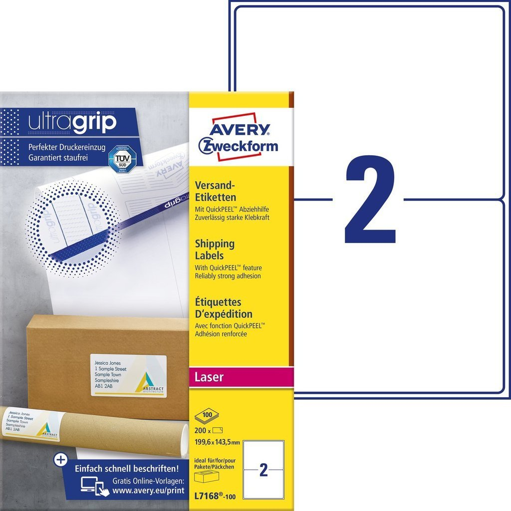 Image of Avery L7168-100 self-adhesive label Rectangle Permanent White 200...