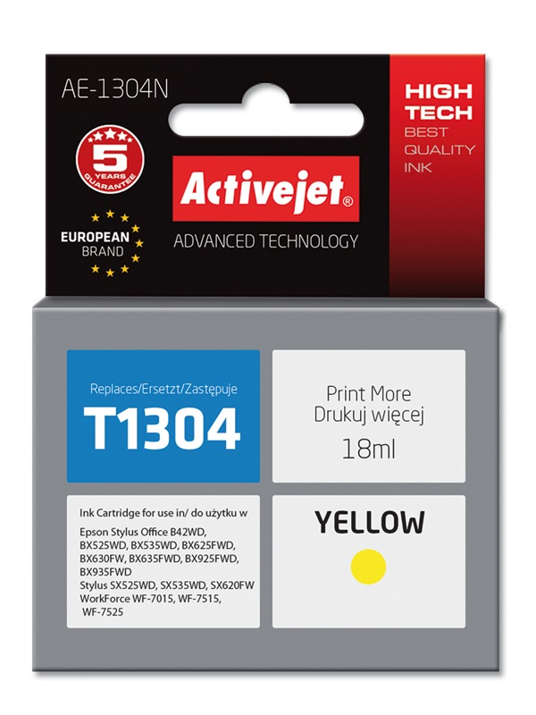 Activejet AE-1304N ink (replacement for Epson T1304; Supreme; 18 ml; yellow)