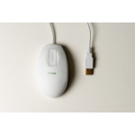 SterileFLAT laser USB wired two button mouse and up/down slider control; IP68 Rated it features latex free nano silver impregnated antibacterial silicone cover - White. Quickly wipes clean with Antibacterial and Alcohol based agents or Chlor-clean a chlor