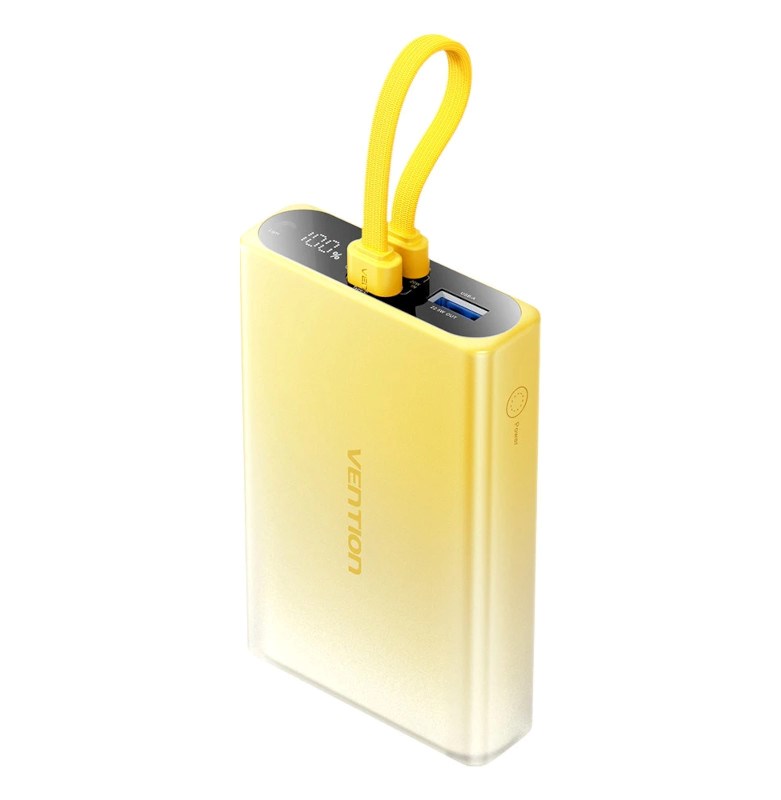 VN1 Vention 10000mAh power bank with LED display, USB-C + Lightning + USB-A, 22.5W (yellow)