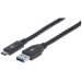 Manhattan USB-C to USB-A Cable, 3m, Male to Male, 5 Gbps (USB 3.2 Gen1 aka USB 3.0), 3A (fast charging), SuperSpeed USB, Black, Lifetime Warranty