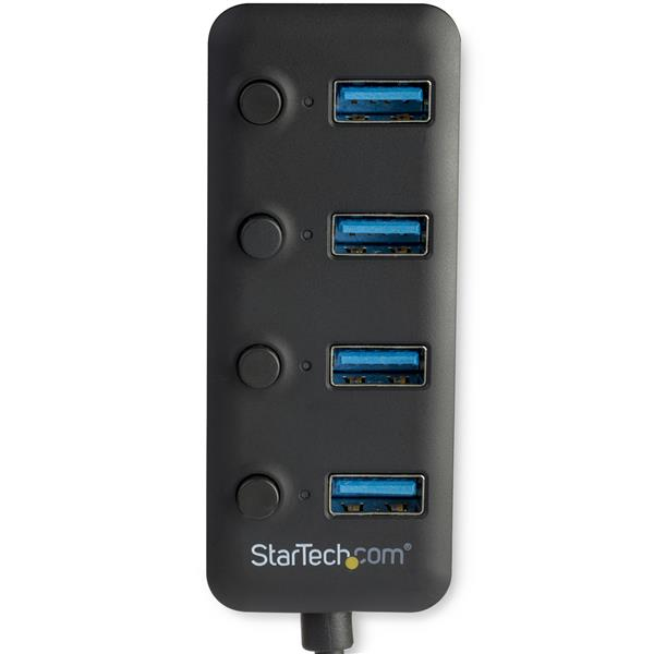 StarTech.com 4 Port USB 3.0 Hub - USB-A to 4x USB 3.0 Type-A with Individual On/Off Port Switches - SuperSpeed 5Gbps USB 3.1/3.2 Gen 1 - USB Bus Powered - Portable - 9.8" Attached Cable