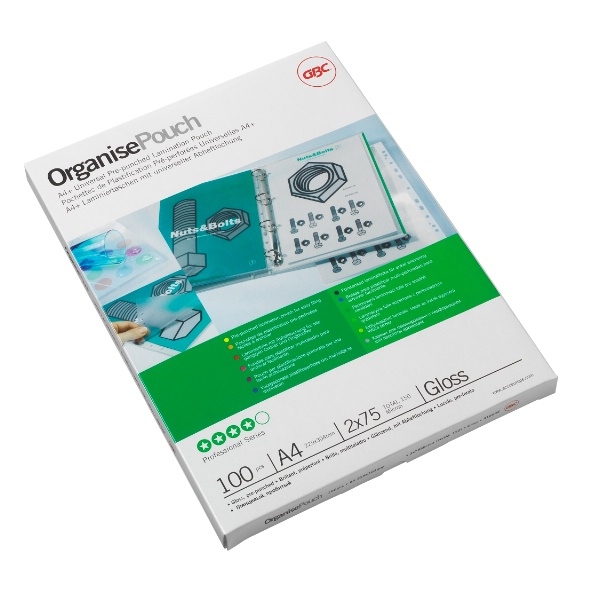Image of GBC Organise Laminating Pouches 2x125 Micron Gloss A4+ (100)