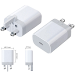 FDL 1 PORT USB-C PD UK MAINS TRAVEL CHARGER 20W - WHITE