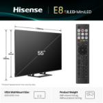 Hisense 55" E8QTUK MiniLED 144Hz Smart AI TV with Freely