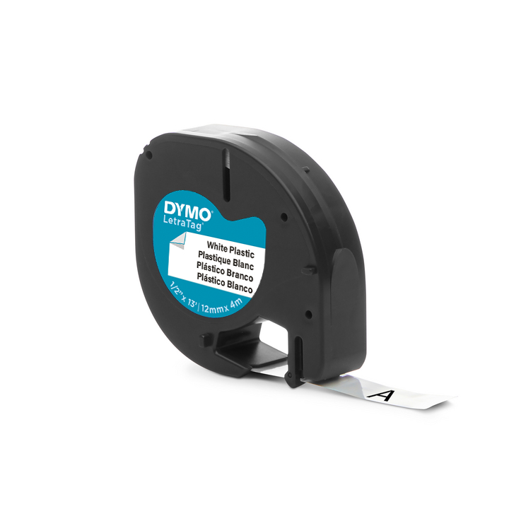 Dymo LetraTag Plastic Tape 12mm x 4m White PRL S0721660