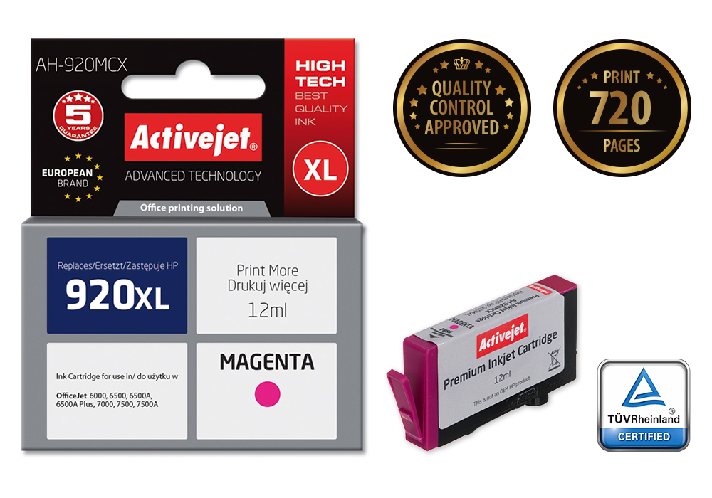 Activejet AH-920MCX ink (replacement for HP 920XL CD973AE; Premium; 12 ml; magenta)