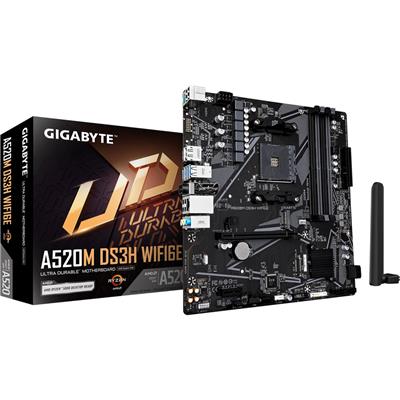 A520M DS3H WIFI6E AMD AM4 Socket Motherboard, Micro-ATX, 4x DDR4 Slots, 1x M.2 Socket, GbE LAN, Wi-Fi 6E, 1x DisplayPort / 1x HDMI Port thumbnail