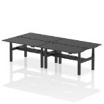 Dynamic Air Back-to-Back W1600 x D800mm Height Adjustable Sit Stand 4 Person Bench Desk With Cable Ports Black Finish Black Frame - HA02964 DD
