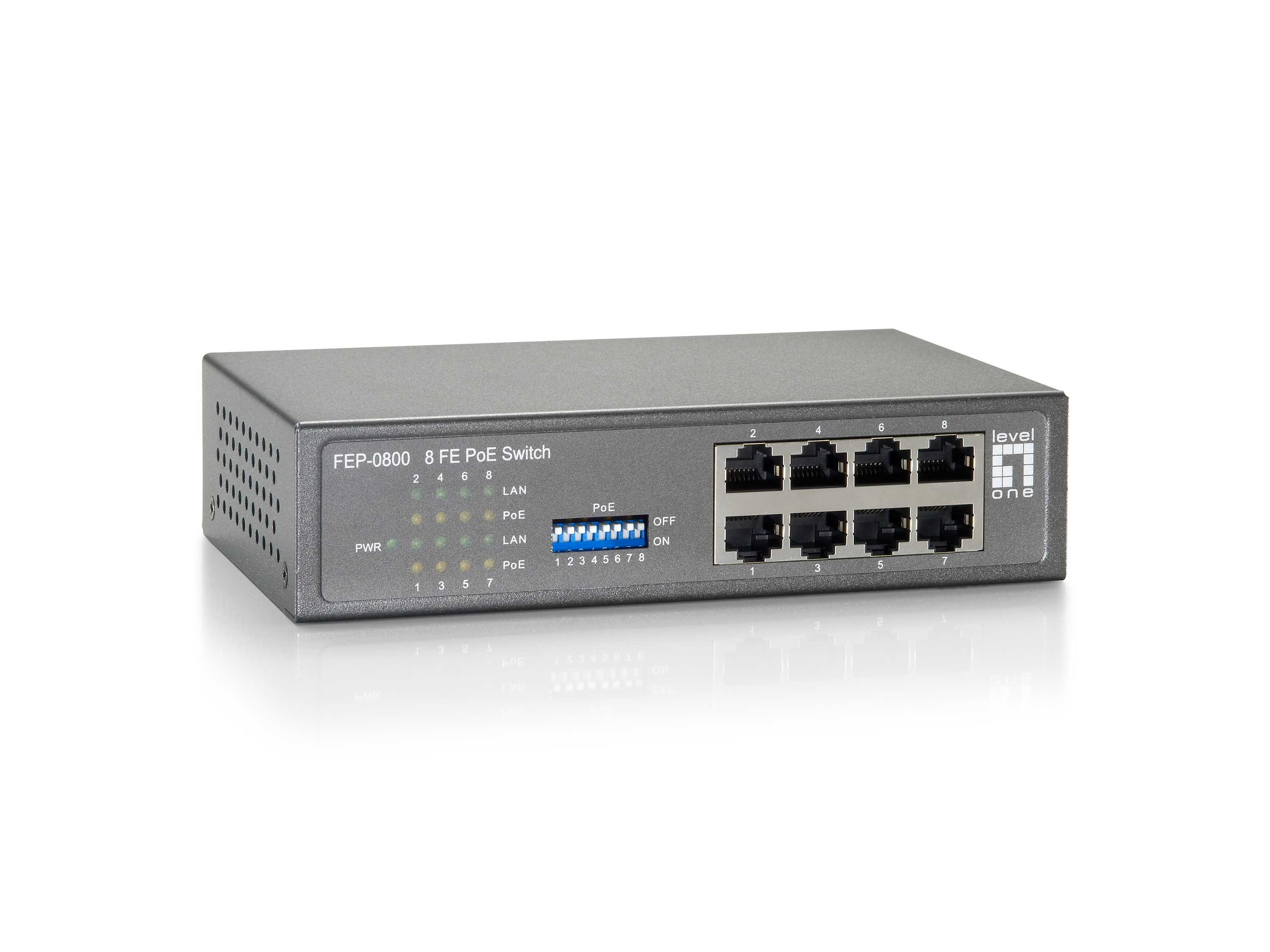 Image of LevelOne 8-Port Fast Ethernet PoE Switch, 8 PoE Outputs, 90W