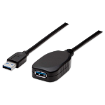 Manhattan USB-A Active Extension Cable, 5m, Male to Female, USB 3.0 (aka USB 3.2 Gen 1), 5 Gbps, SuperSpeed USB, Built-In Repeater, Black, Three Year Warranty, Equivalent to USB3AAEXT5M