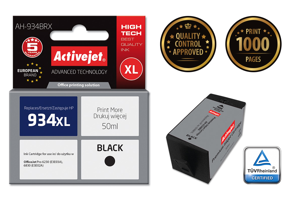 Activejet AH-934BRX ink (replacement for HP 934XL C2P23AE; Premium; 50 ml; black)