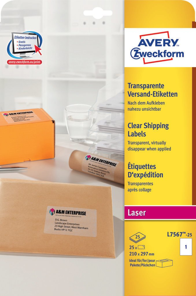 Avery L7567-25 self-adhesive label Rounded rectangle Permanent Transparent 25 pc(s)