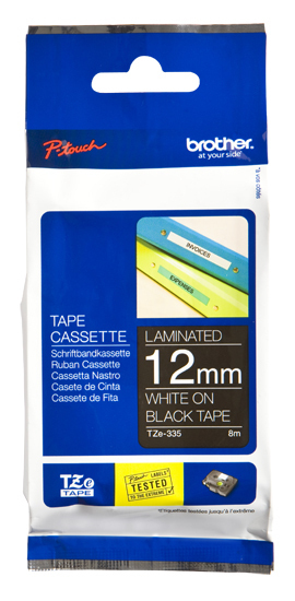 Brother P-Touch 12mm White on Black TZE335 Labelling Tape TZE335