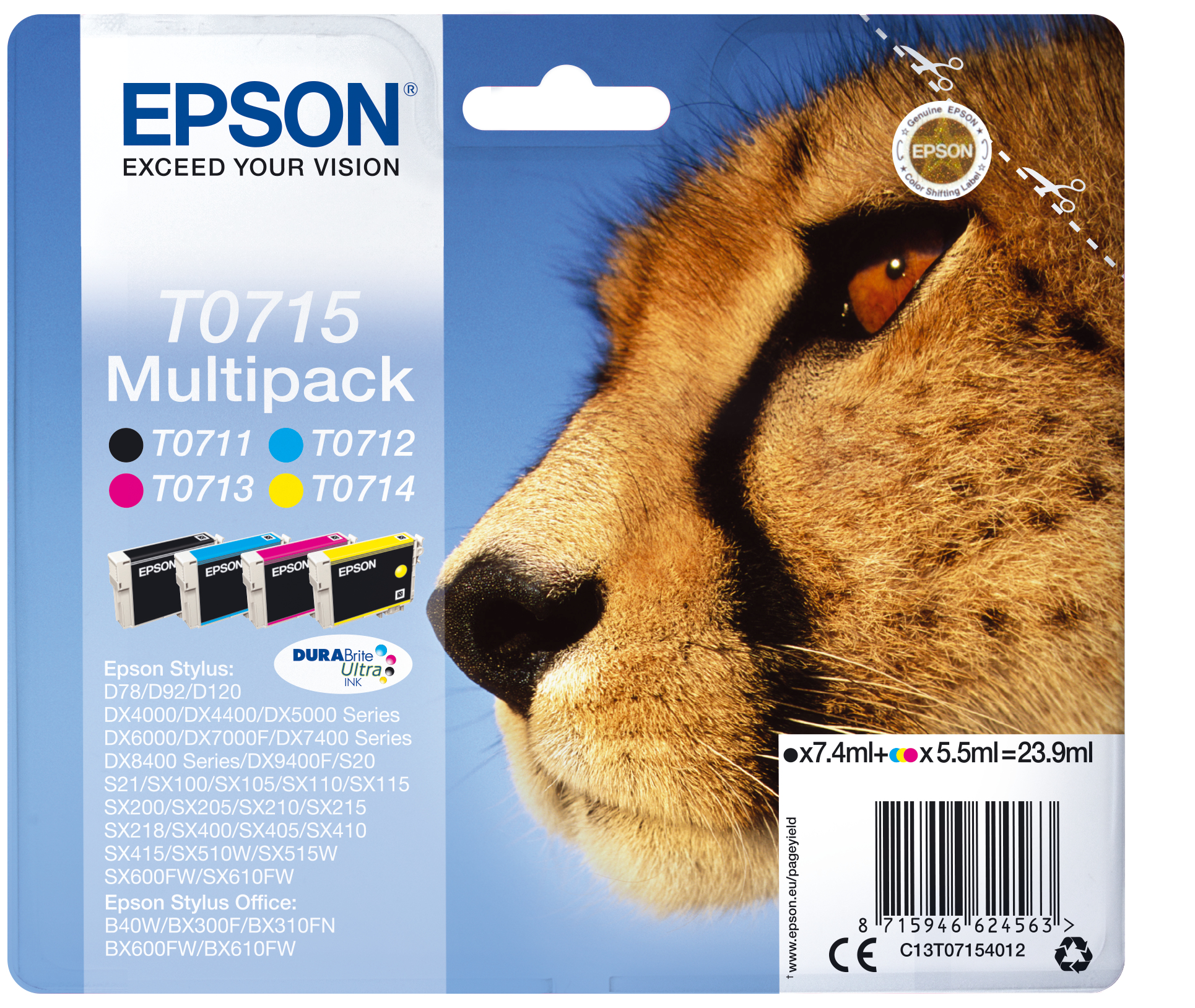 Epson T0715 Cheetah Ink Cartridge Multipack