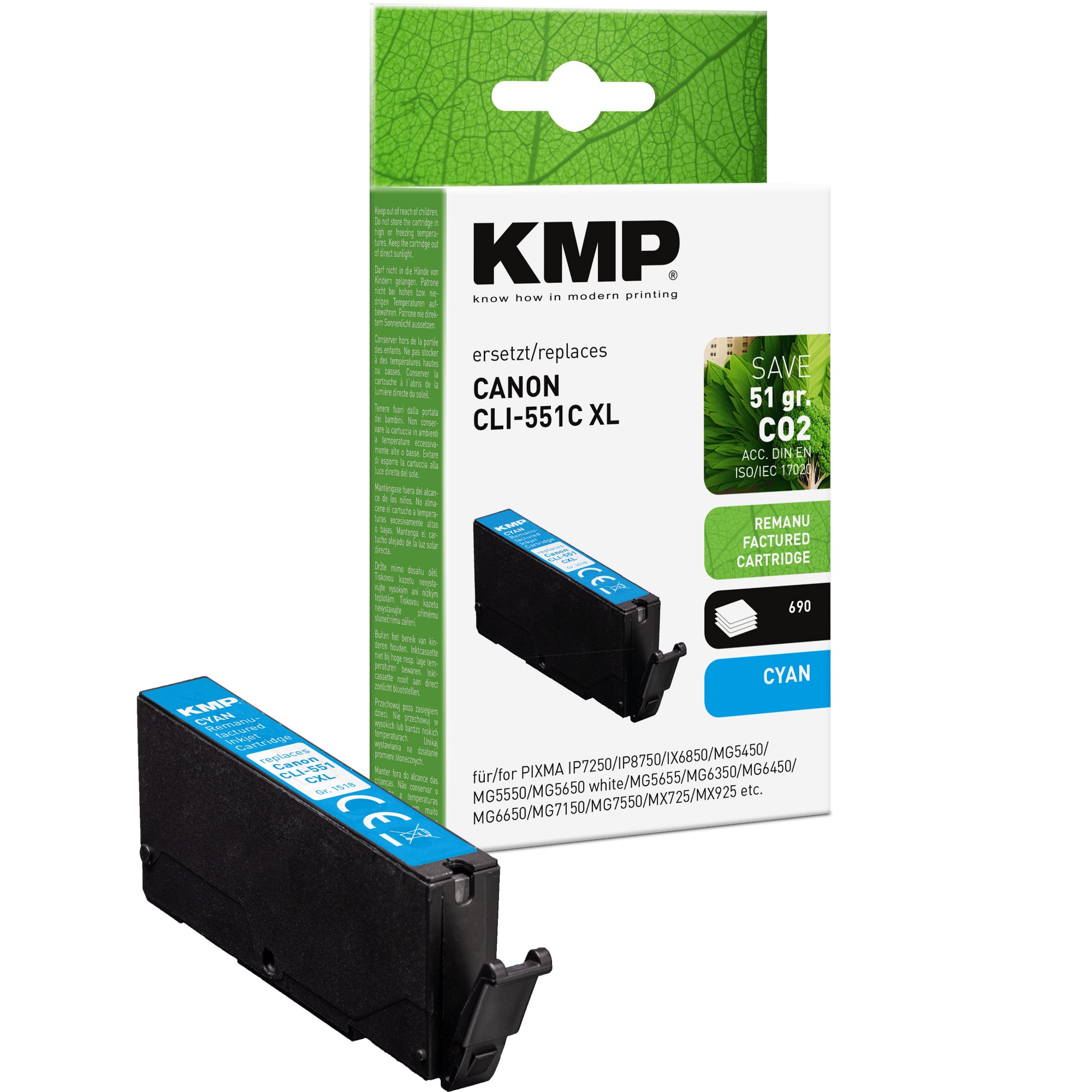 EU Product - KMP Patrone Canon CLI-551C XL (6444B001) cyan 715 S. remanufactured