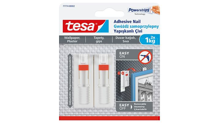 Image of TESA 77774 - Indoor - Universal hook - White - Adhesive strip - 1...