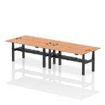 Dynamic Air Back-to-Back W1800 x D600mm Height Adjustable Sit Stand 4 Person Bench Desk With Cable Ports Oak Finish Black Frame - HA02556 DD