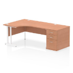 Dynamic Impulse W1600 x D1200 x H730mm Left Hand Crescent Desk Cantilever Leg With D800mm Desk High Pedestal Beech Finish White Frame - I004075 DD