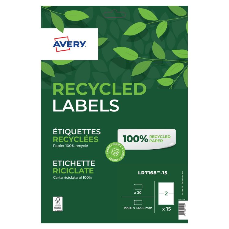 Photos - Other for Computer Avery Laser Recycled Address Label 199.6x143.5mm 2 Per A4 Sheet White LR71