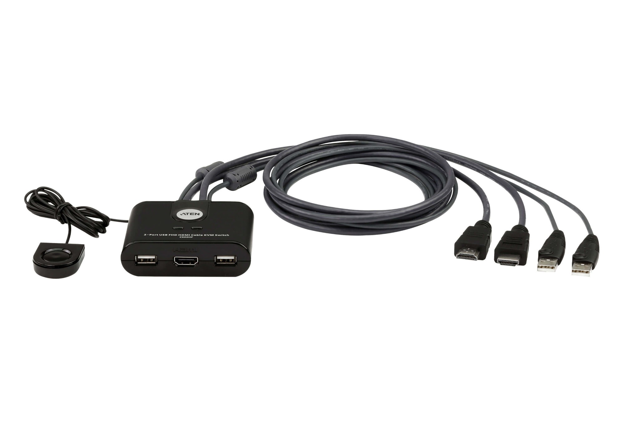 CS22HF ATEN 2-Port USB FHD HDMI Cable KVM Switch - 1920 x 1200 pixels - Full HD - 1.518 W - Black