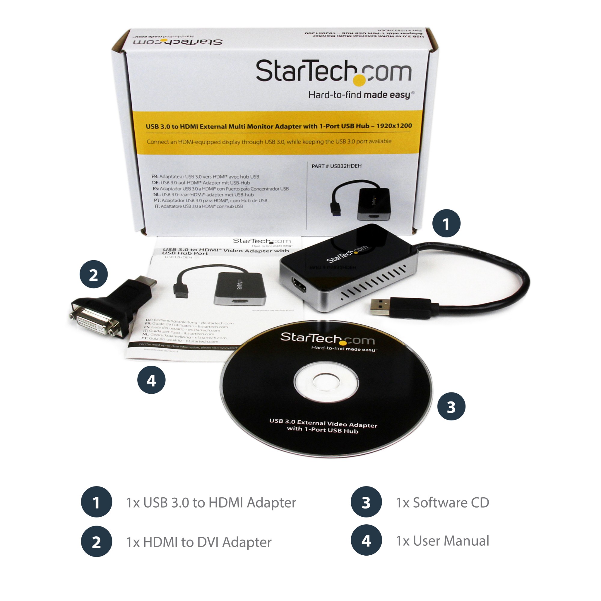 StarTech.com USB 3.0 to HDMI Adapter with 1-Port USB Hub &acirc;&euro;&ldquo; 1920x1200