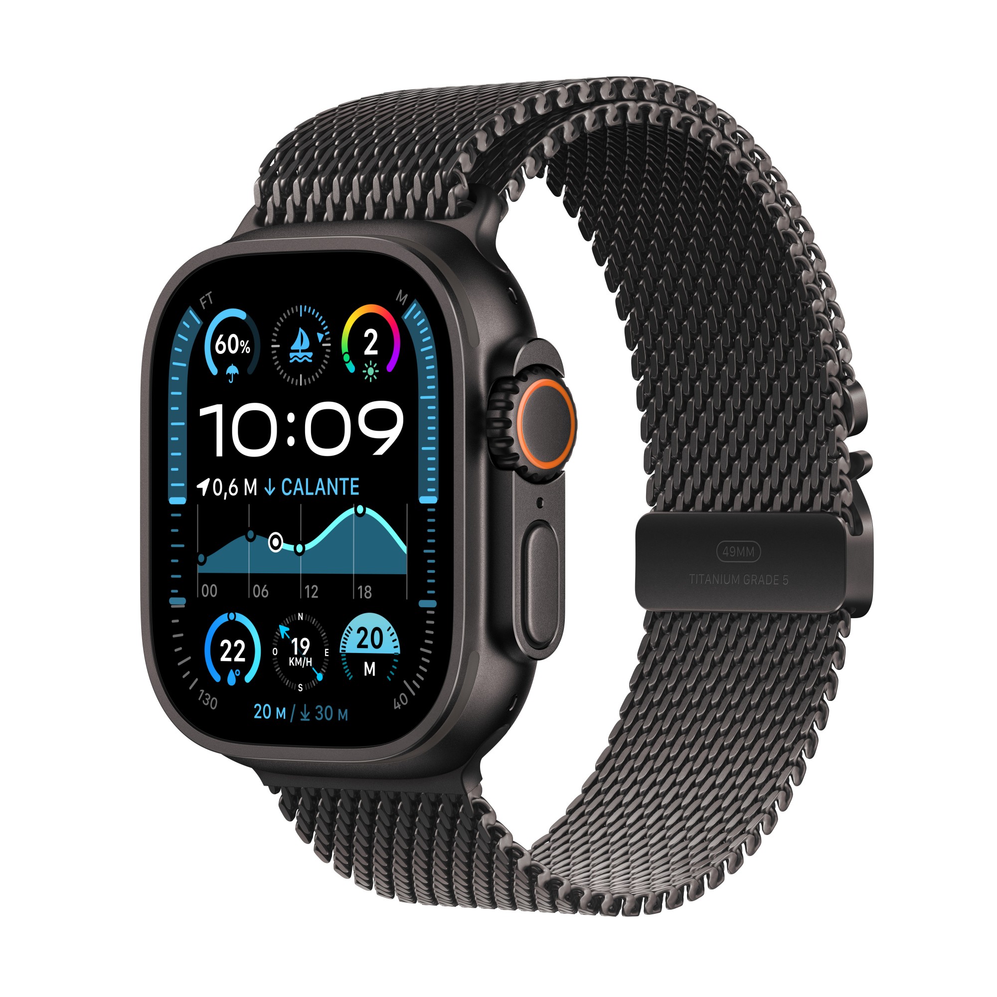 Apple Watch Ultra 2 - 49 mm - black titanium - smart watch with milanese loop - band size: S - 64 GB - LTE, Wi-Fi 4, UWB, Bluetooth - 4G - 61.8 g