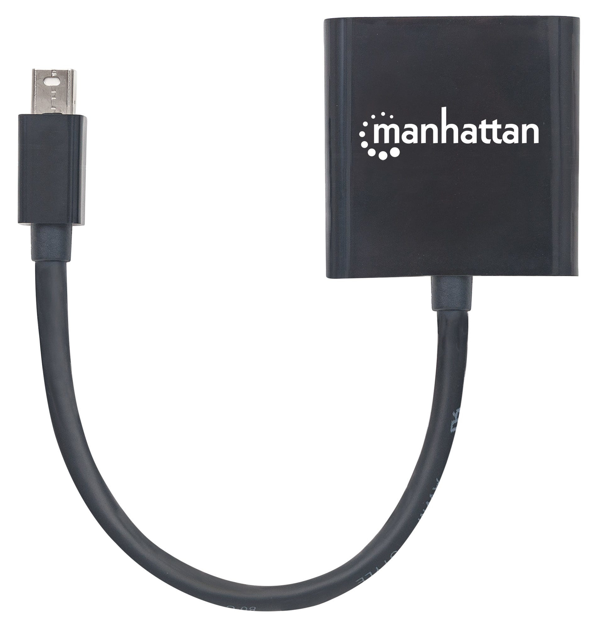 Manhattan Mini DisplayPort to DVI-I Dual-Link Adapter Cable, 19.5cm, Male to Female, Active, 3840x2160@30Hz, Compatible with DVD-D, Black, Three Year Warranty, Polybag