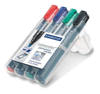 Staedtler Lumocolor 350 WP4 marker 4 pc(s) Black, Blue, Green, Red