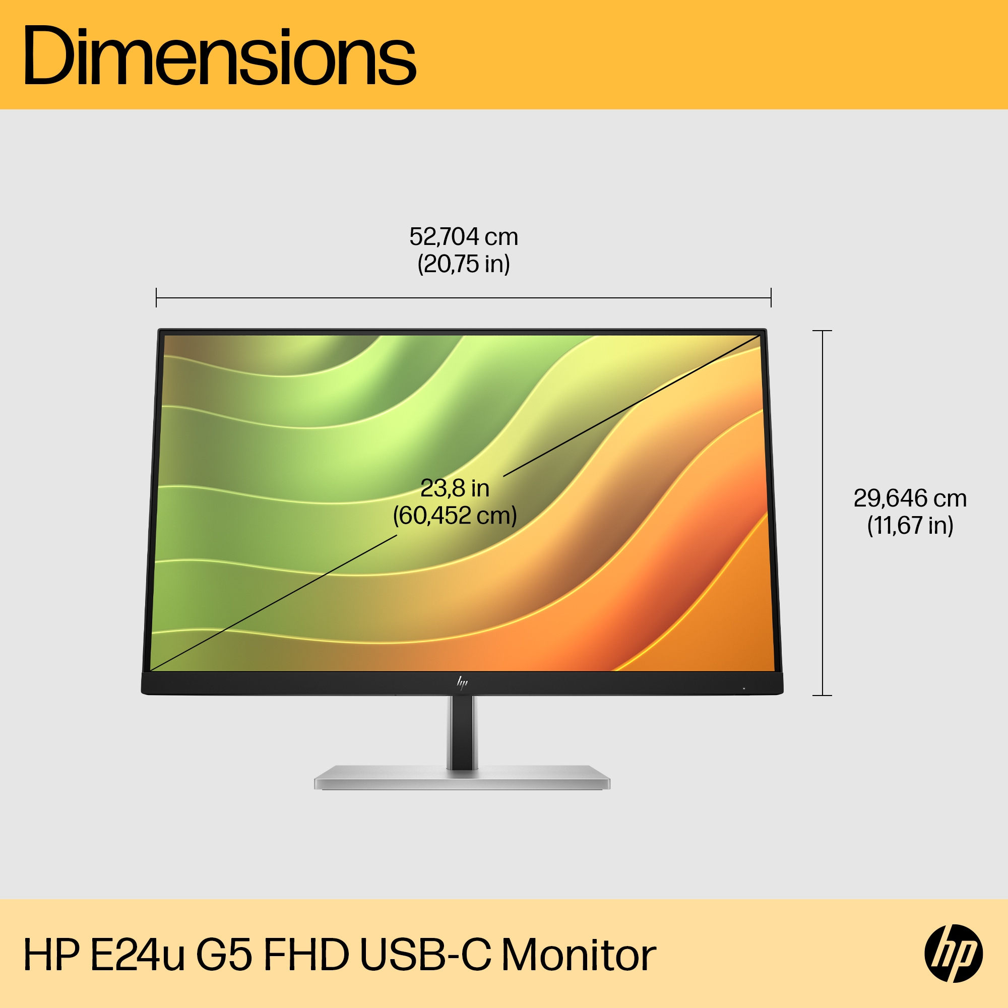 HP E24u G5 computer monitor 60.5 cm (23.8") 1920 x 1080 pixels Full HD LCD Black, Silver