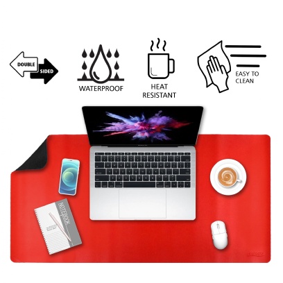 Deflecto Faux Leather Double Sided Heat-Resistant Double-Sided Desk Mat 80x40cm Dual Colour Black & Red